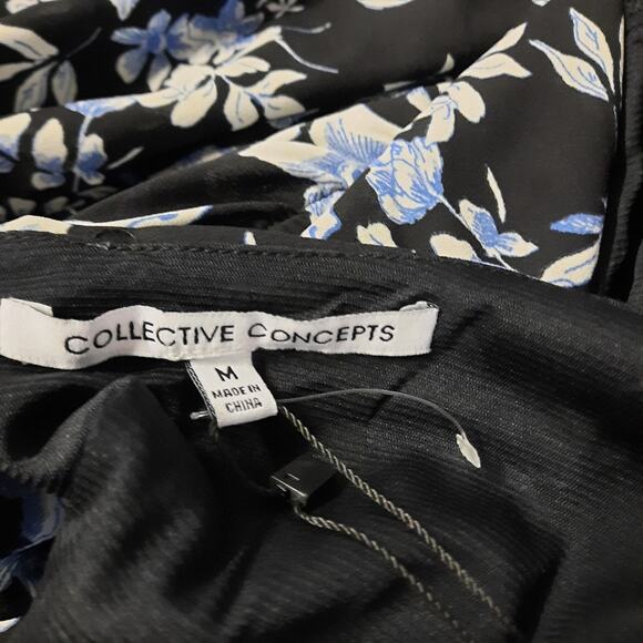 Creative Concepts Dress Women's Medium Black Blue Floral Short Sleeve Open Back - Picture 11 of 12